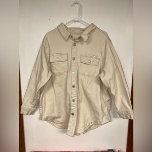 Terra & Sky Off White Denim Long Sleeve‎ Women’s Button Up Shirt Sz 1X 16W-18W